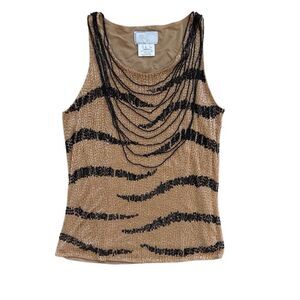 00’s vintage Alberto Makali fully beaded tiger top sz S